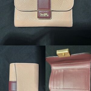 Coach Tan and Burgundy Leather Wallet